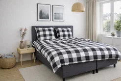 Dobbelt sengetøj 200x220 cm - Bomulds flonel - Sorte og hvide tern