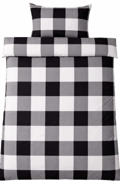 Dobbelt sengetøj 200x220 cm - Bomulds flonel - Sorte og hvide tern
