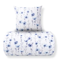 Dobbelt sengetøj 200x200 cm - Bomulds flonel - Hvid med blå blomster