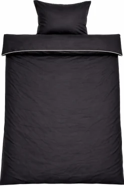Dobbelt sengetøj 200x220 cm - 100% bomuldssatin - Sort med hvid pipingkant