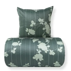 Dobbelt sengetøj 200x220 cm - 100% bomuldssatin - Rosenbloom - Grønt blomstret og stribet print