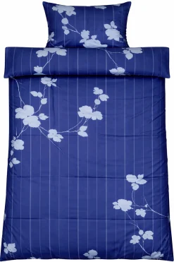 Dobbelt sengetøj 200x220 cm - 100% bomuldssatin - Rosenbloom - Blåt blomstret og stribet print