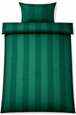 Dobbelt sengetøj 200x220 cm - 100% bomuldssatin - Lone - Grønne jacquardvævet striber