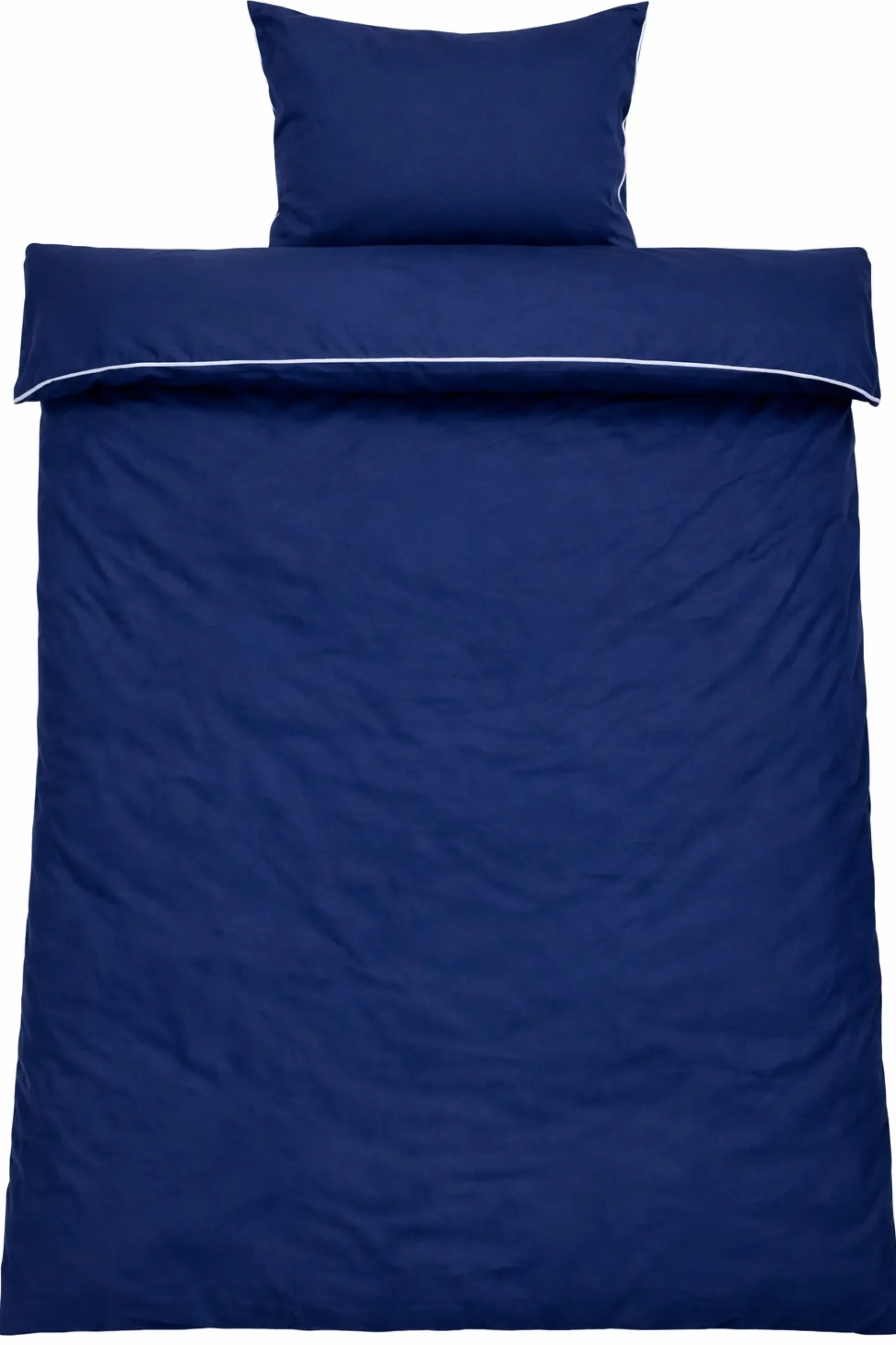 Dobbelt sengetøj 200x220 cm - 100% bomuldssatin - Blå med hvid pipingkant