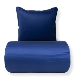 Dobbelt sengetøj 200x220 cm - 100% bomuldssatin - Blå med hvid pipingkant
