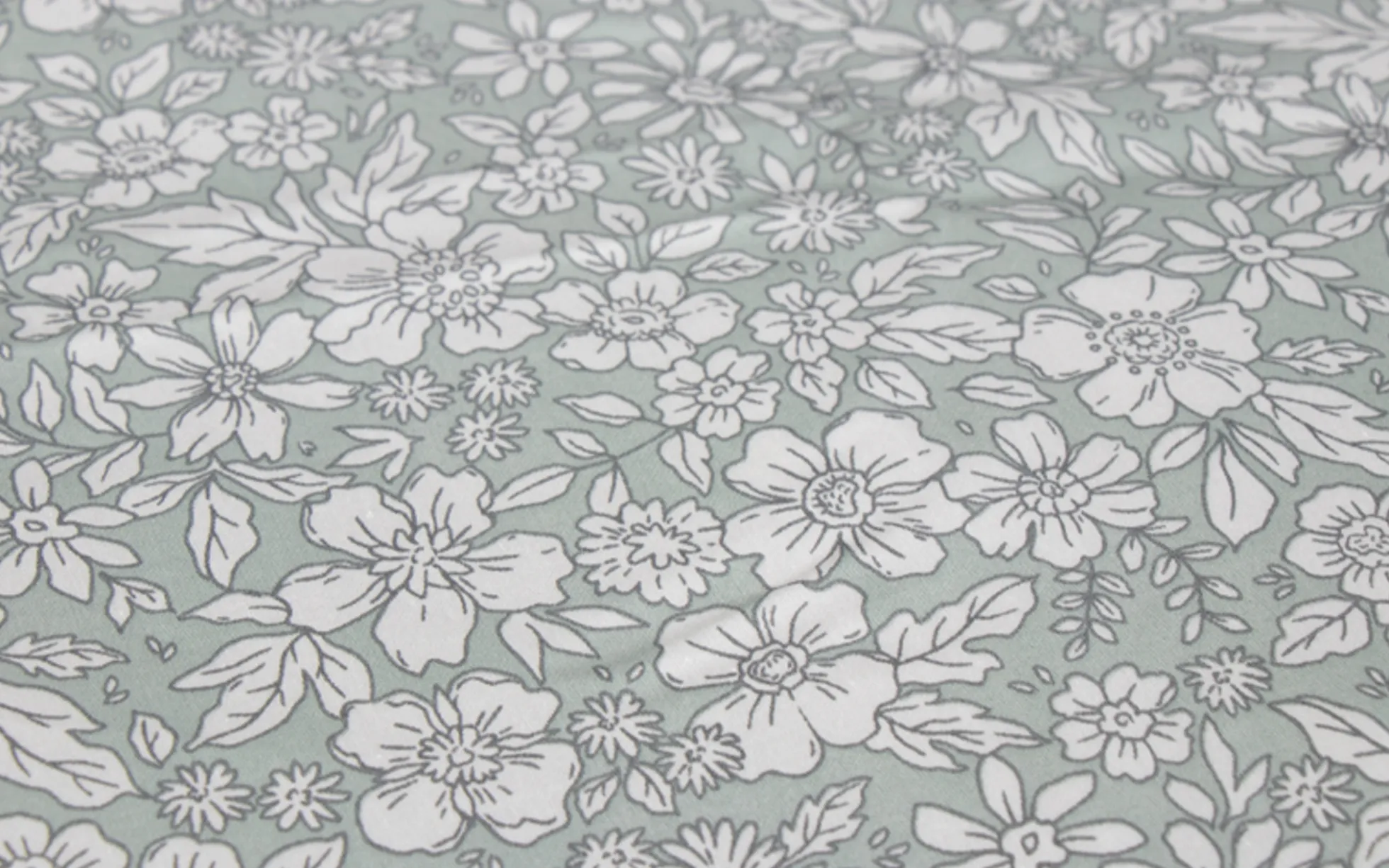 Dobbelt sengetøj 240x220 cm - Bomuldssatin - Støvet grønt blomster print