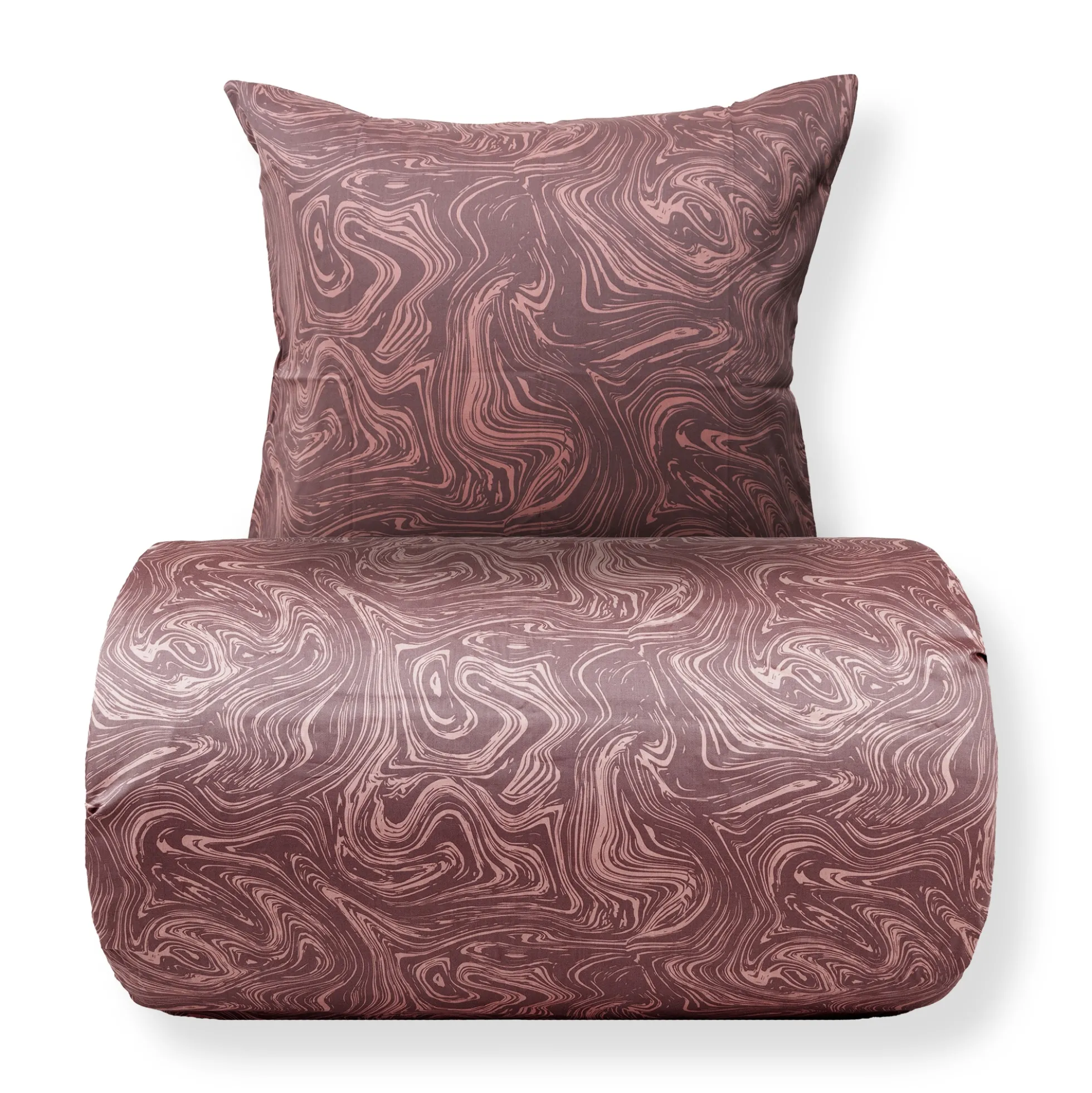 Dobbelt sengetøj 240x220 cm - Bomuldssatin - Mørk rosa marble print