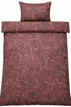 Dobbelt sengetøj 240x220 cm - Bomuldssatin - Mørk rosa marble print