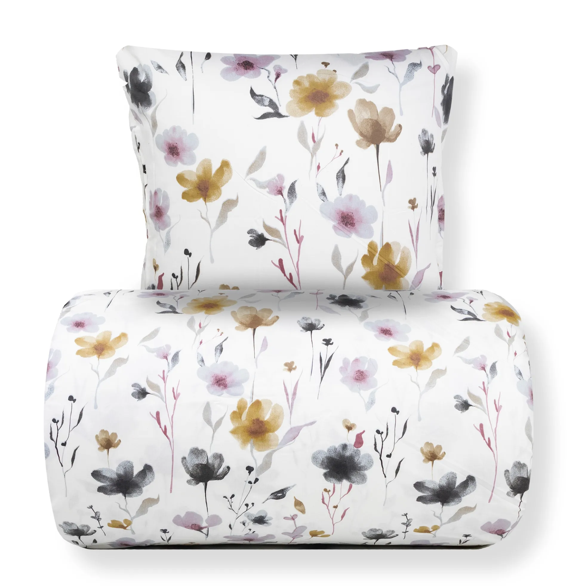 Dobbelt sengetøj 240x220 cm - Bomuldssatin - Hvidt blomster print