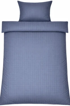 Dobbelt sengetøj 240x220 cm - 100% bomuldssatin - Blåt jacquardvævet - Ensfarvet
