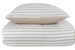Dobbelt sengetøj 240x220 cm - 100% bomuldssatin - Vendbart sandfarvet striber