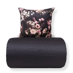 Dobbelt sengetøj 240x220 cm - 100% bomuldssatin - Vendbart gråt blomster print og prikker