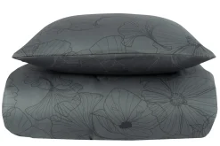 Dobbelt sengetøj 240x220 cm - Bomuldssatin - Big Flower grey - Vendbart blomster print