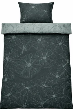 Dobbelt sengetøj 240x220 cm - Bomuldssatin - Big Flower green - Vendbart blomster print