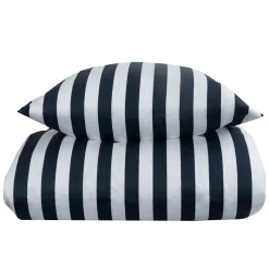 Dobbelt sengetøj 240x220 cm - 100% bomuldssatin - Nordic Stripe - Mørkeblå striber