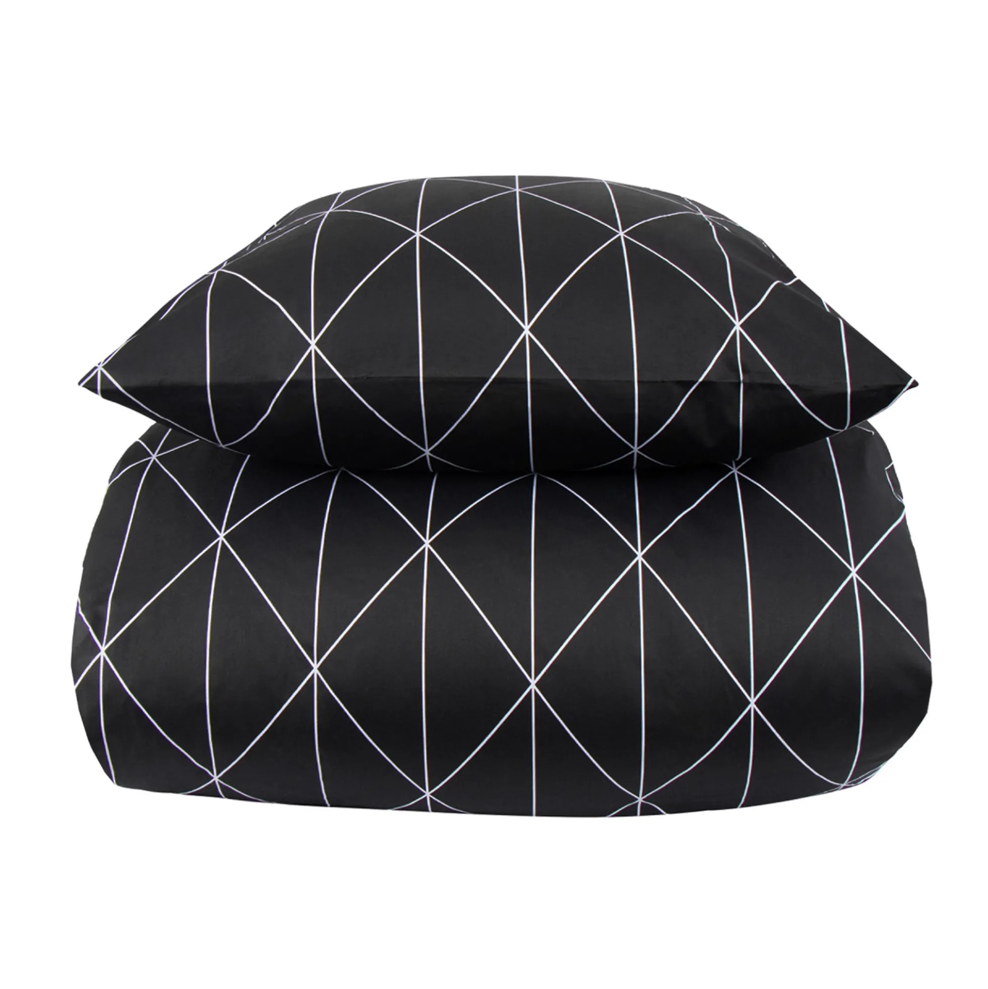 Dobbelt sengetøj 240x220 cm - Bomuldssatin - Sort harlekin design