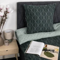 Dobbelt sengetøj 200x220 cm - 100% Bomuld - Vendbart med grønt harlequin design