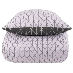 Dobbelt sengetøj 240x220 cm - 100% Bomuld - Vendbart med gråt harlequin design