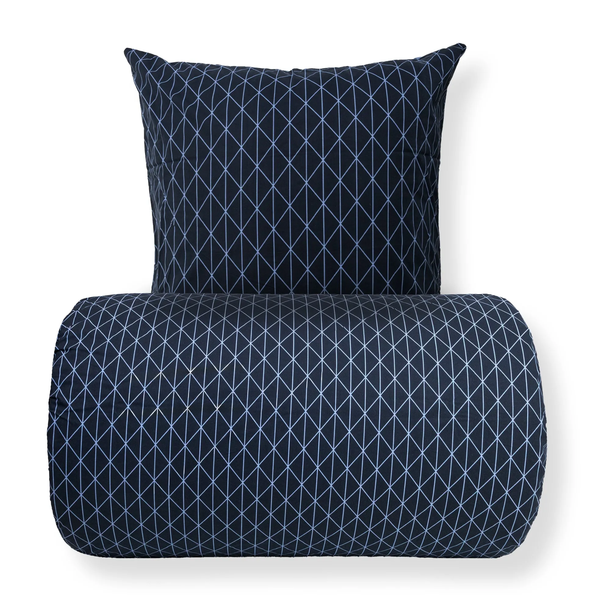 Dobbelt sengetøj 240x220 cm - 100% Bomuld - Vendbart med blåt harlequin design