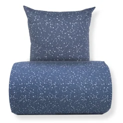 Dobbelt sengetøj 200x220 cm - 100% Bomuld - Zodiac blue - Vendbart med stjerner