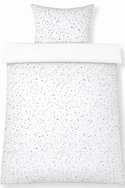 Dobbelt sengetøj 240x220 cm - 100% Bomuld - Zodiac white - Vendbart med stjerner