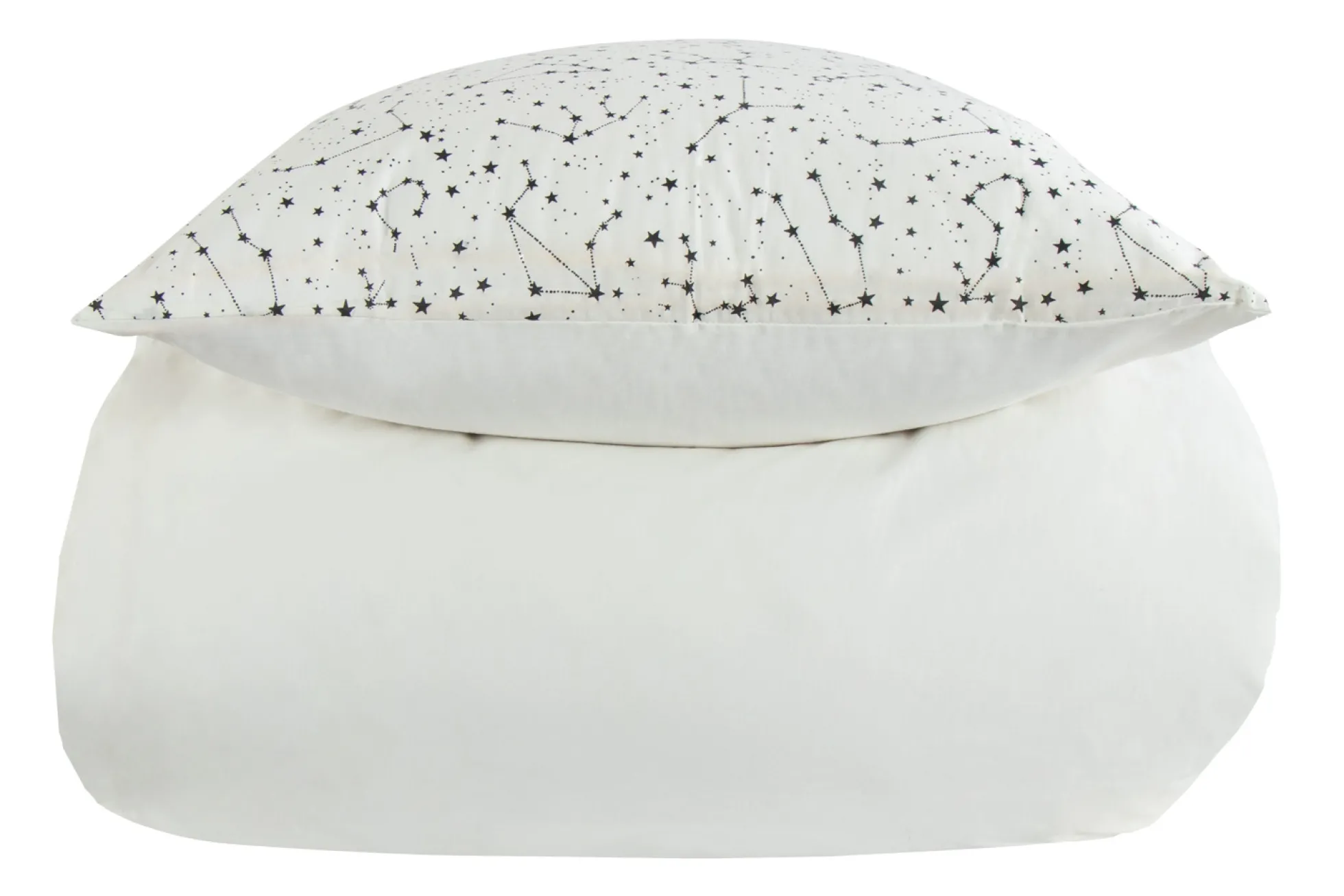 Dobbelt sengetøj 240x220 cm - 100% Bomuld - Zodiac white - Vendbart med stjerner