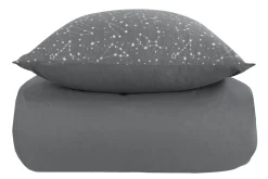 Dobbelt sengetøj 240x220 cm - 100% Bomuld - Zodiac grey - Vendbart med stjerner