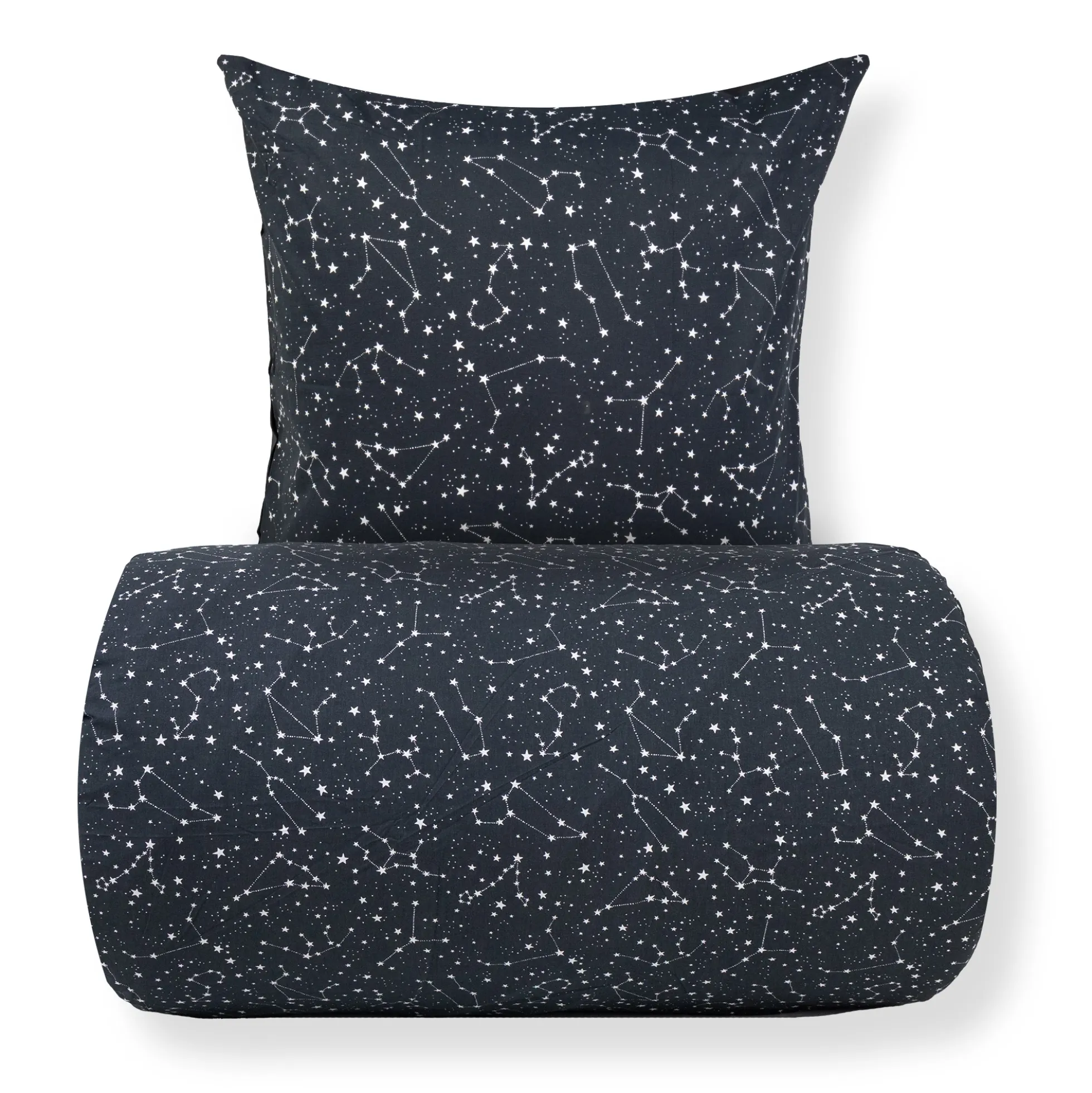 Dobbelt sengetøj 240x220 cm - 100% Bomuld - Zodiac black - Vendbart med stjerner