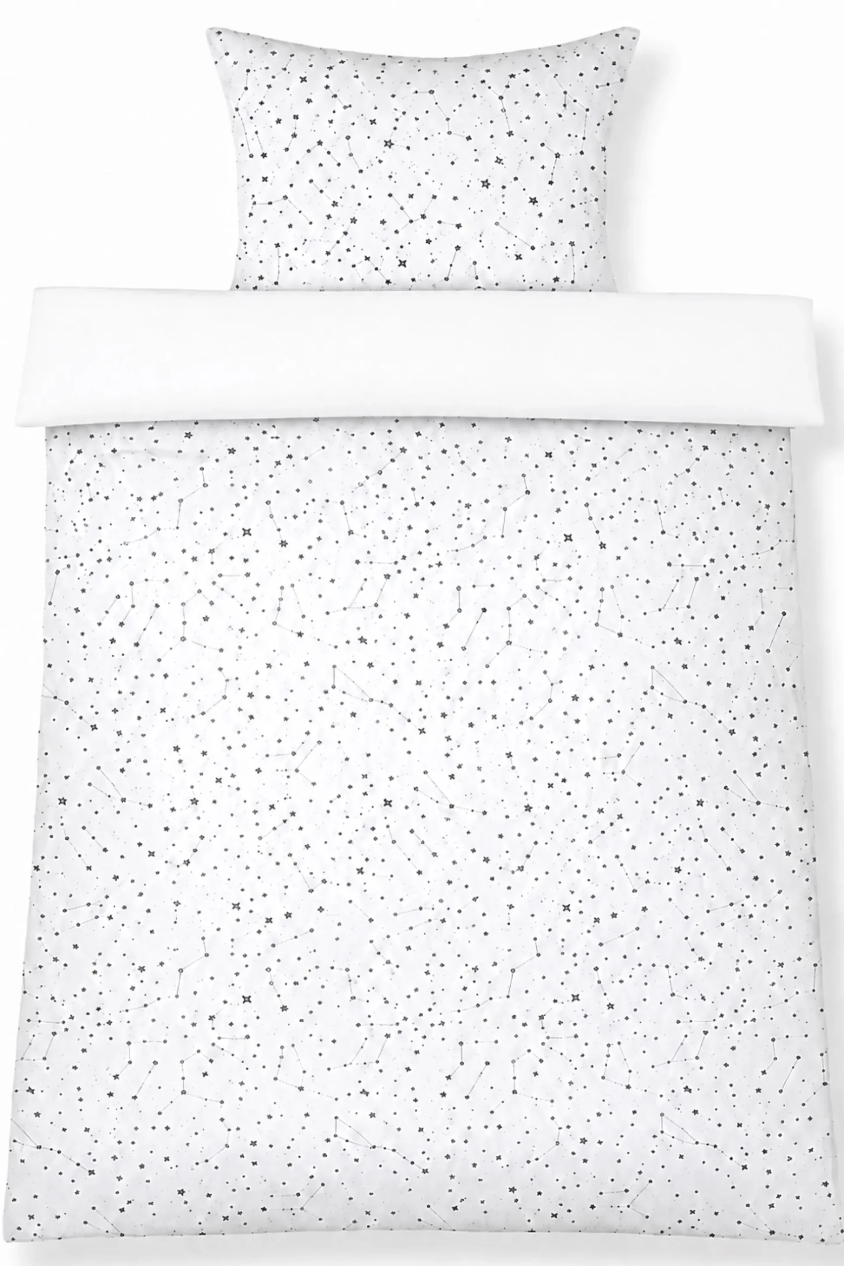 Dobbelt sengetøj 200x200 cm - 100% Bomuld - Zodiac white - Vendbart med stjerner
