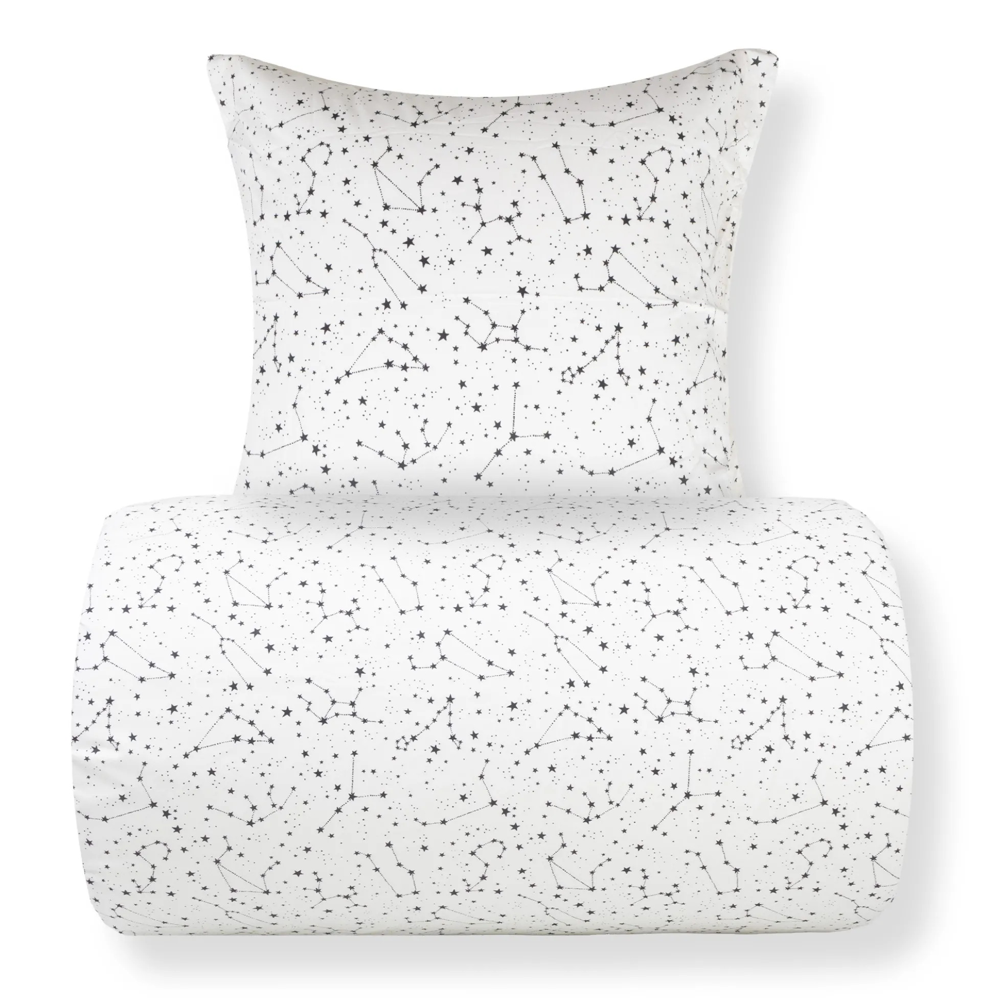 Dobbelt sengetøj 200x200 cm - 100% Bomuld - Zodiac white - Vendbart med stjerner