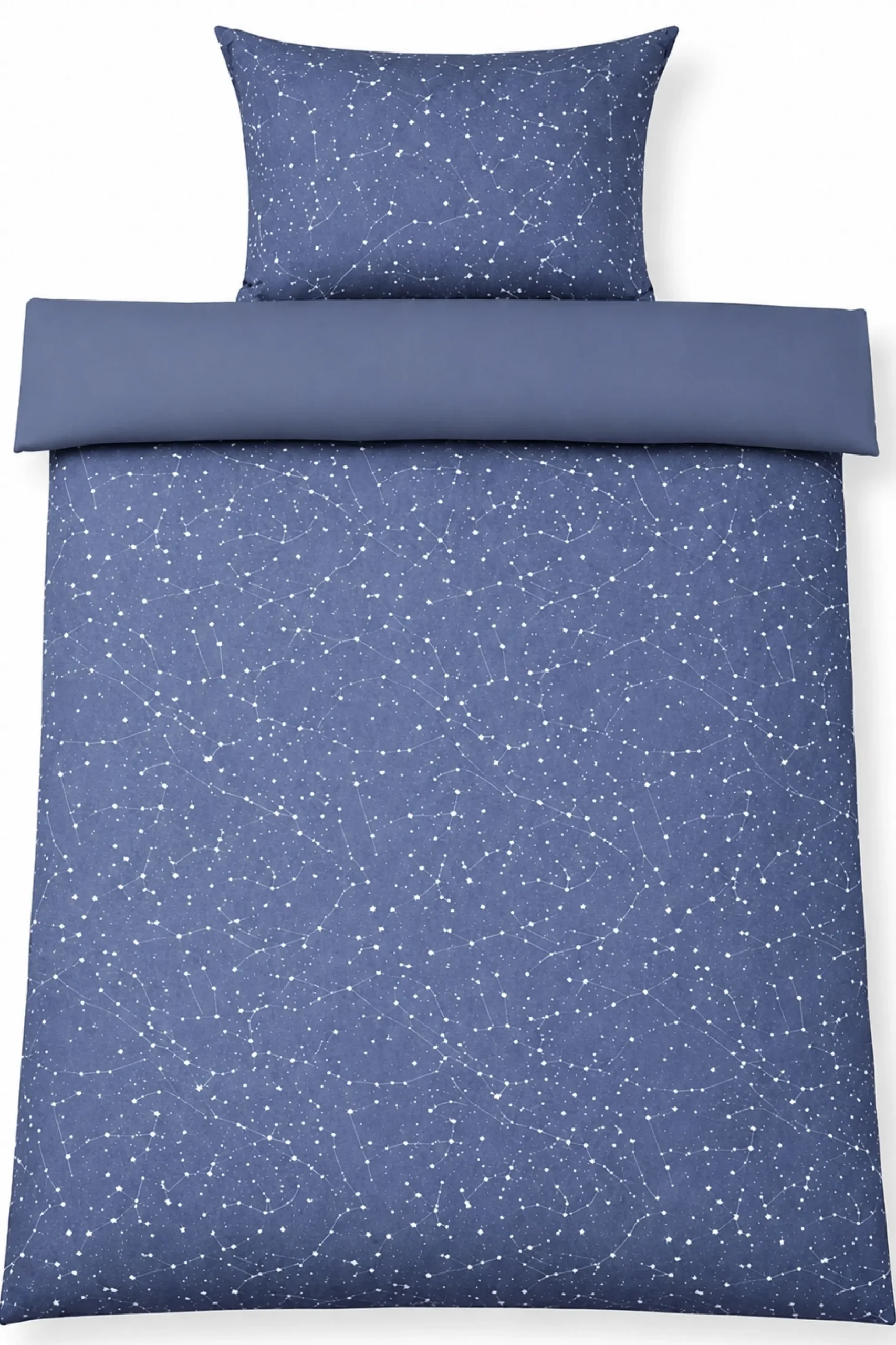 Dobbelt sengetøj 200x200 cm - 100% Bomuld - Zodiac blue - Vendbart med stjerner