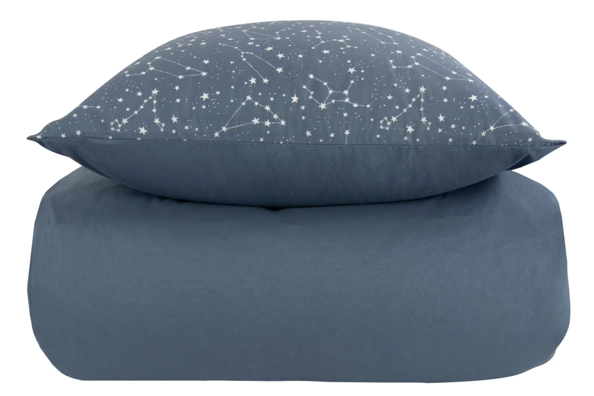 Dobbelt sengetøj 200x200 cm - 100% Bomuld - Zodiac blue - Vendbart med stjerner