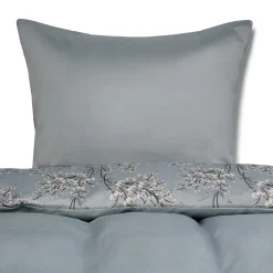 Dobbelt sengetøj 240x220 cm - Satin - Lyseblåt vendbart blomster design