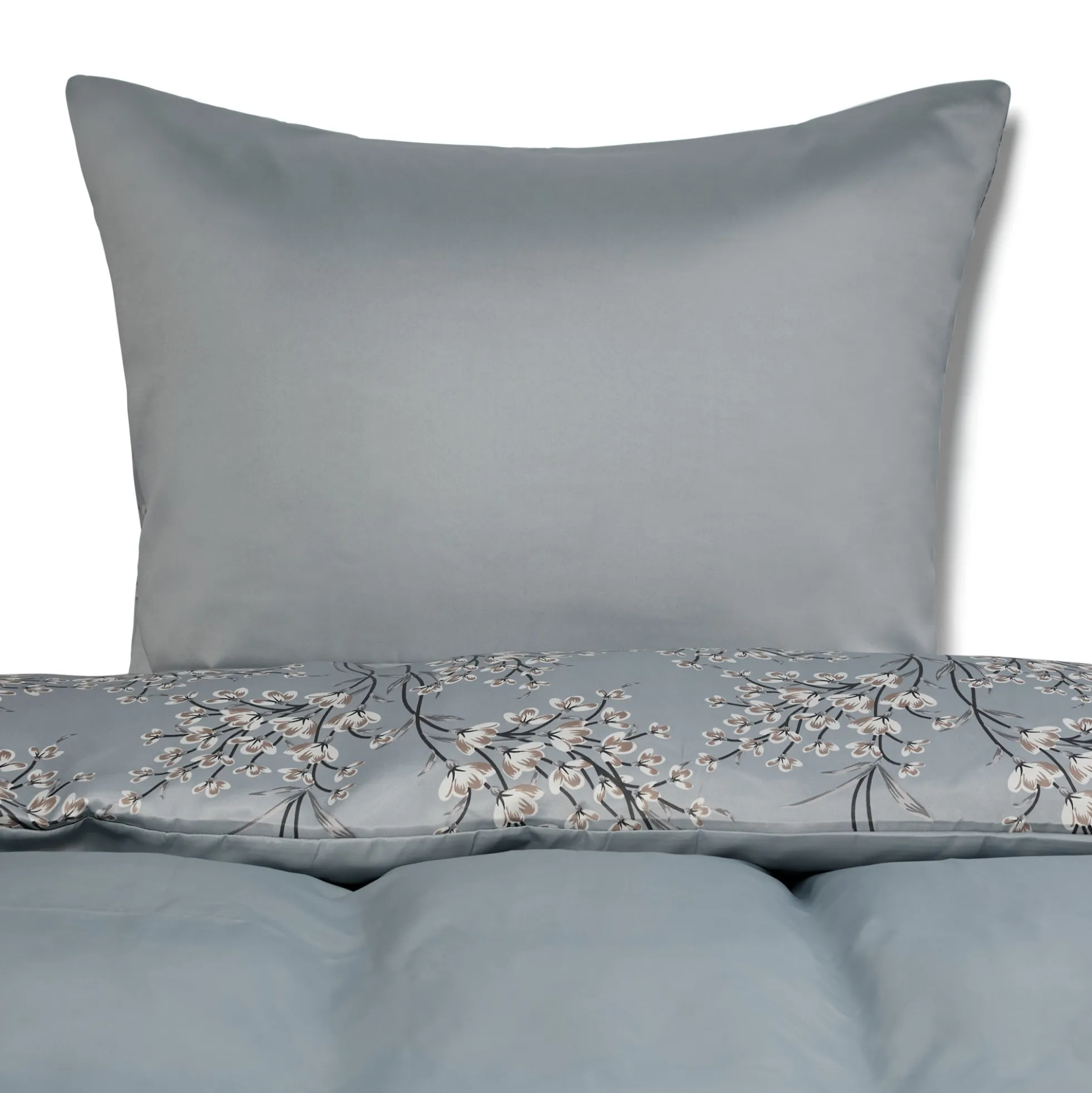 Dobbelt sengetøj 240x220 cm - Satin - Lyseblåt vendbart blomster design