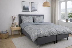 Dobbelt sengetøj 240x220 cm - Satin - Lyseblåt vendbart blomster design