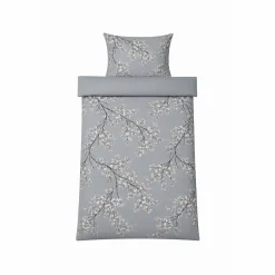 Dobbelt sengetøj 240x220 cm - Satin - Lyseblåt vendbart blomster design