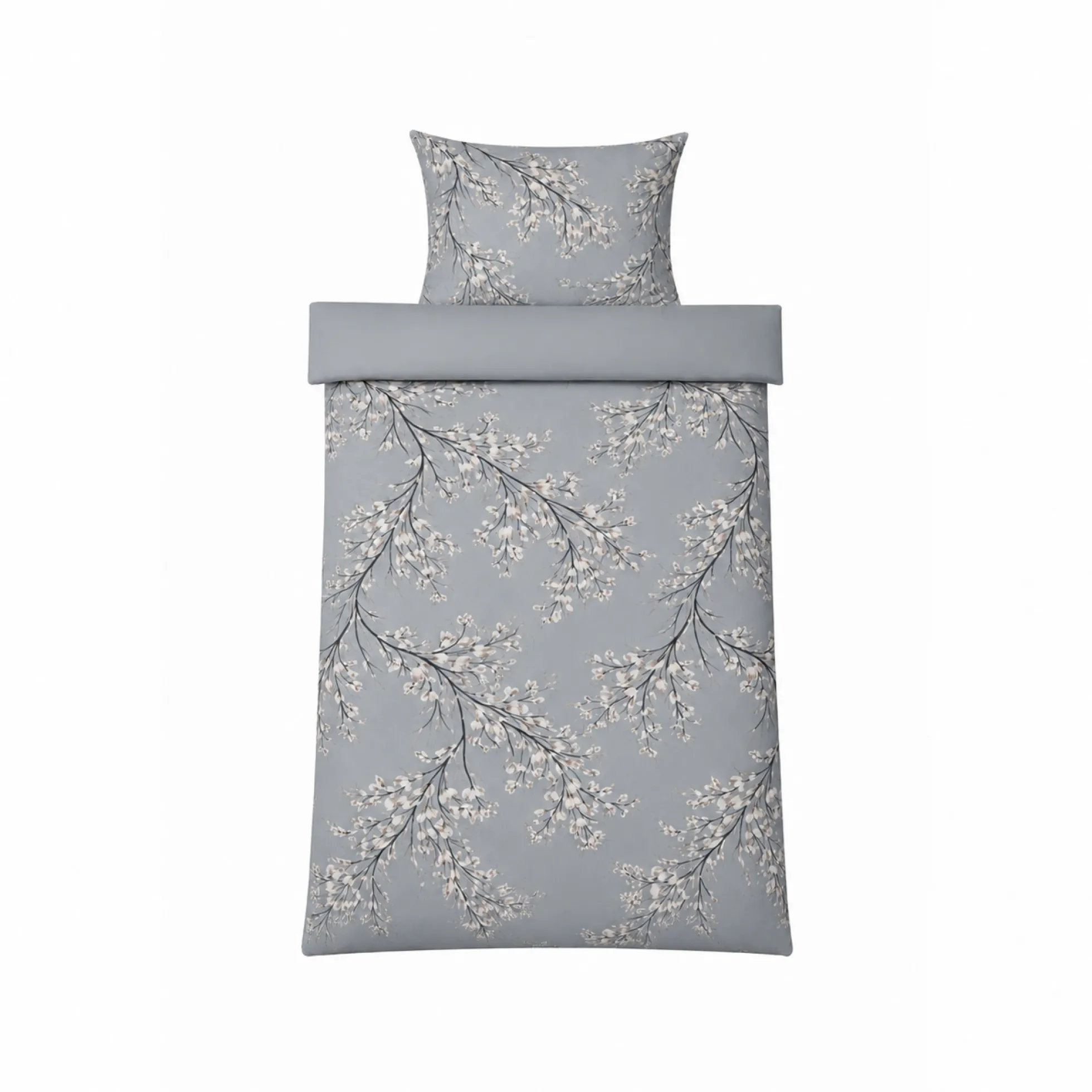 Dobbelt sengetøj 240x220 cm - Satin - Lyseblåt vendbart blomster design