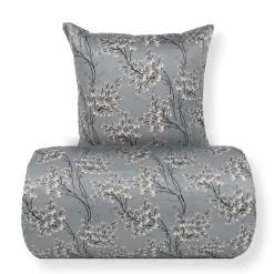 Dobbelt sengetøj 240x220 cm - Satin - Lyseblåt vendbart blomster design