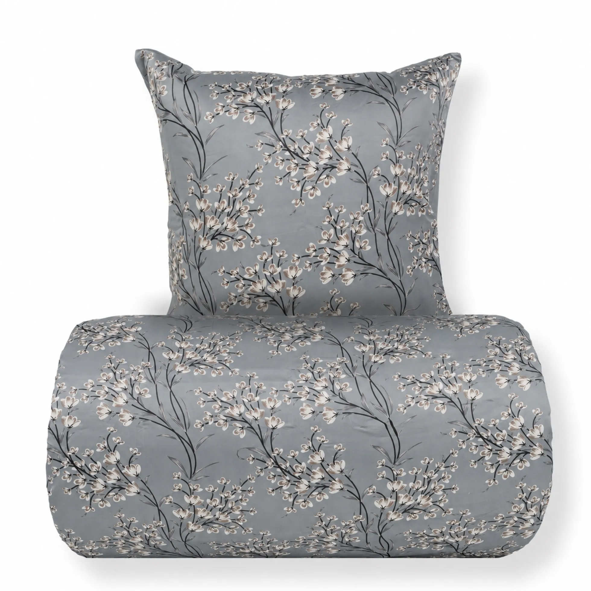 Dobbelt sengetøj 240x220 cm - Satin - Lyseblåt vendbart blomster design