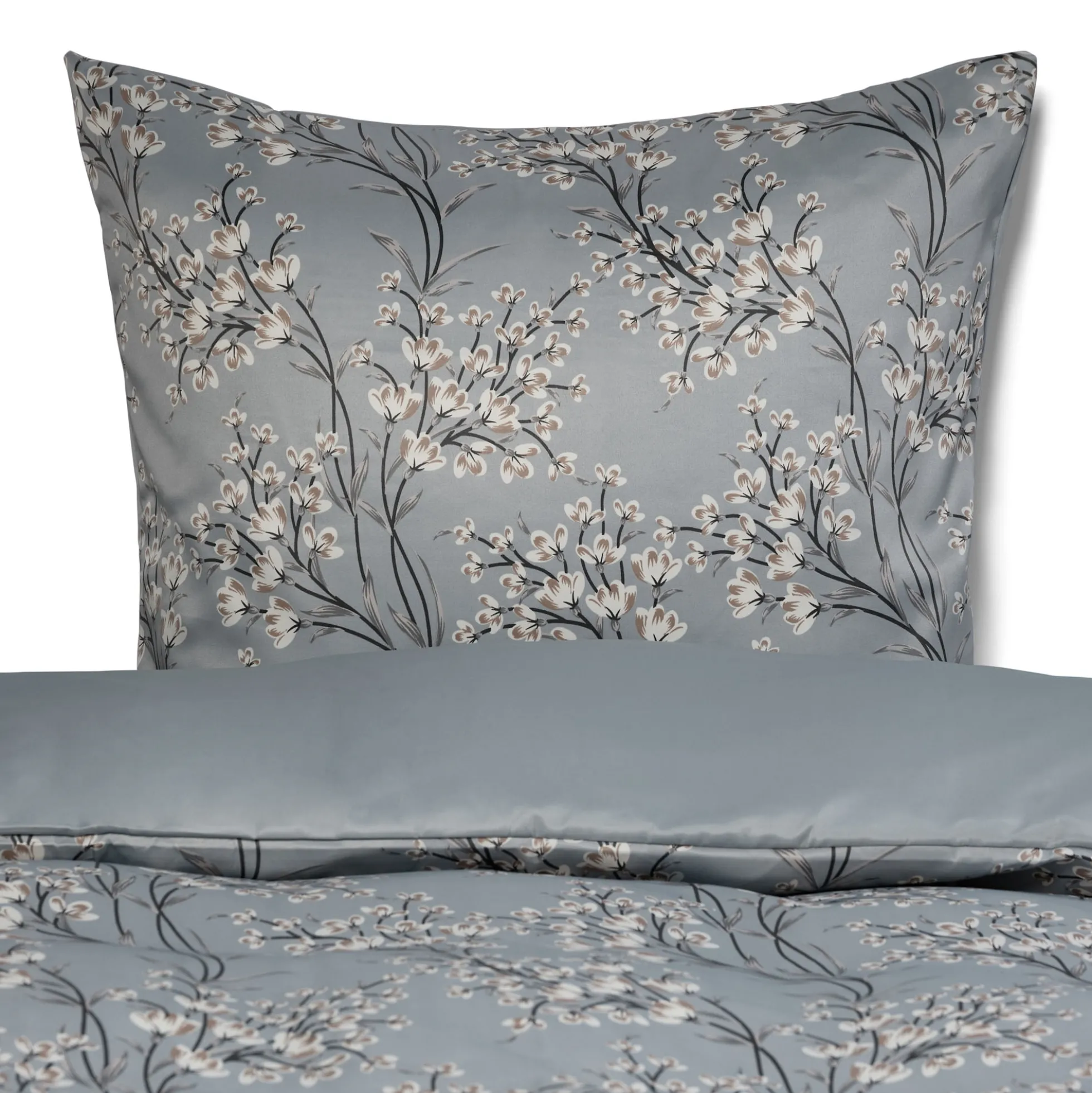 Dobbelt sengetøj 240x220 cm - Satin - Lyseblåt vendbart blomster design