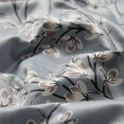 Dobbelt sengetøj 240x220 cm - Satin - Lyseblåt vendbart blomster design