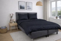 Dobbelt sengetøj 200x220 cm - Satin - Mørkeblåt mønster design