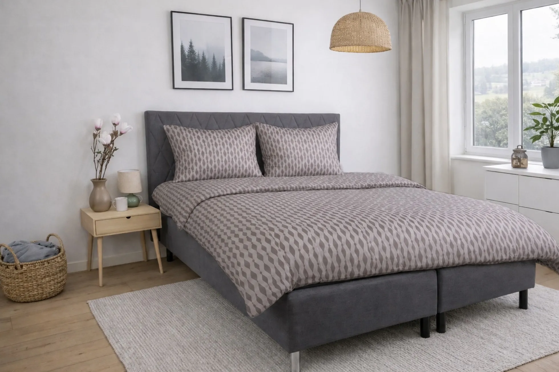 Dobbelt sengetøj 200x220 cm - Satin - Sandfarvet mønster design