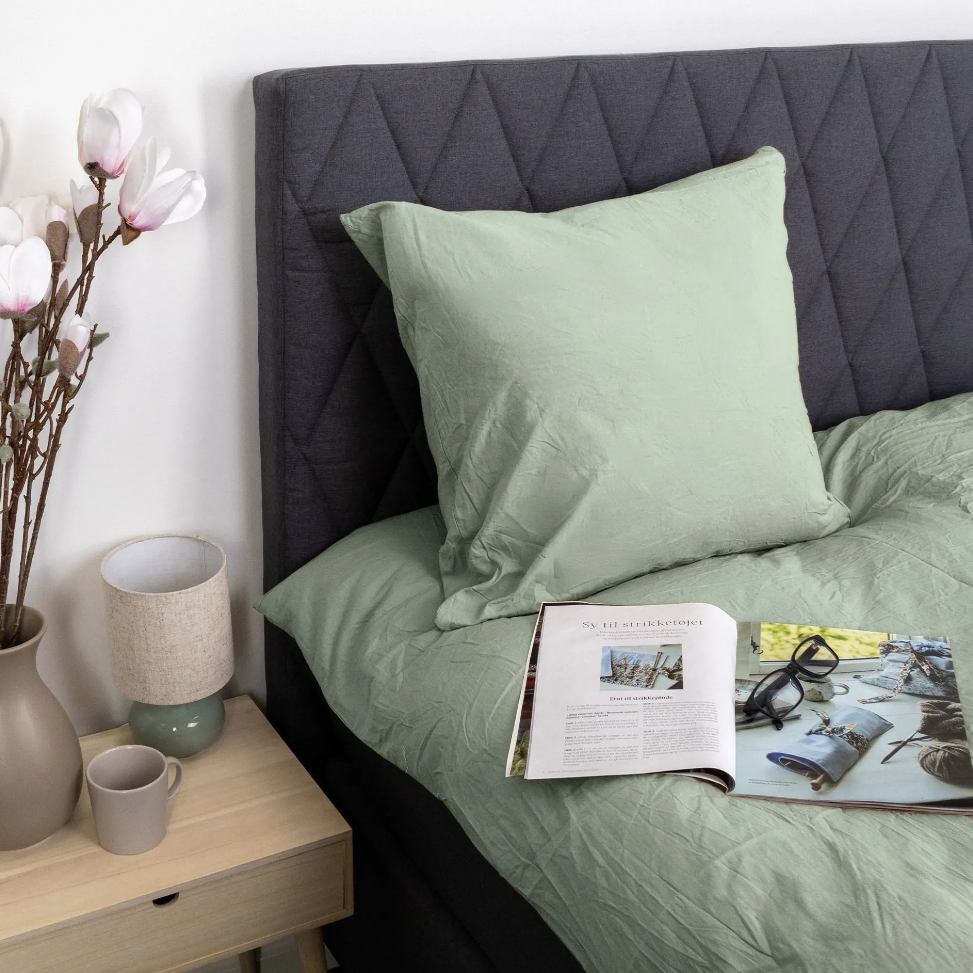 Dobbelt sengetøj 240x220 cm - Stonewashed - Firm olive