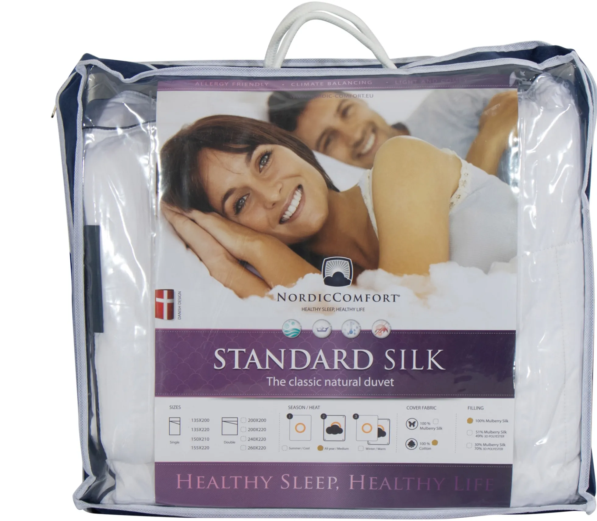 Dobbelt silkedyne helårsdyne - 100% mulberry silke - 200x220 cm - Nordic Comfort silke dyne