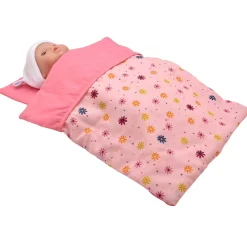 Dukke dyne og pude med blomster - 46 cm