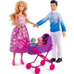 Dukke familie - Familiepakke med Judith, Jack, tvillinger i barnevogn og tilbehør