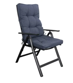 Eksklusiv havehynde til positionsstol - Ekstra blød 7 cm tyk luksus havehynde til høj stoleryg - Moderne button design mørkeblå stolehynde - UV beskyttet Nordstrand Home hynde