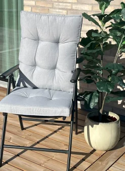 Eksklusiv havehynde til positionsstol - Ekstra blød 7 cm tyk luksus havehynde til høj stoleryg - Moderne button design grå stolehynde - UV beskyttet Nordstrand Home hynde