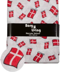 Fødselsdagsdug - Velour dug med dansk flag - 3 meter dug - Nervøs velour - Blødt velour stof til borddug - Pakke med 3 meter